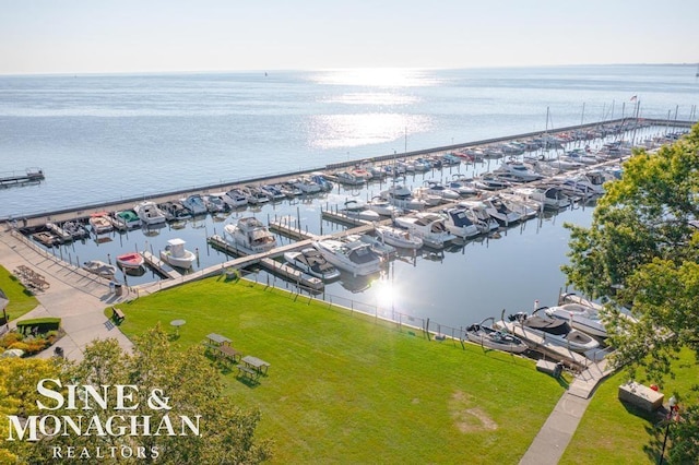 bird's eye view featuring a water view