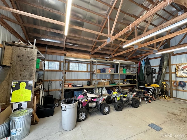 garage with metal wall