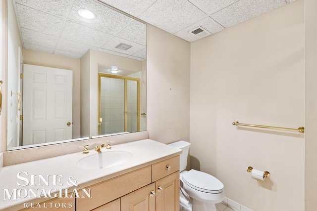 926 Lochmoor Pl, Grosse Pointe Woods, MI 48236 - full bath featuring vanity, toilet, a paneled ceiling, visible vents, and a stall shower