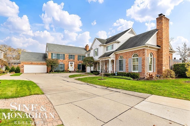 926 Lochmoor Pl, Grosse Pointe Woods, MI 48236 - view of front facade with brick siding, a front lawn, an attached garage, and concrete driveway