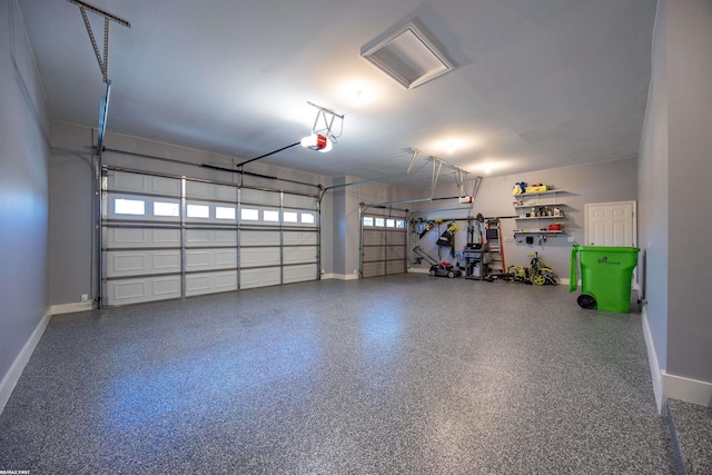 garage with baseboards and a garage door opener