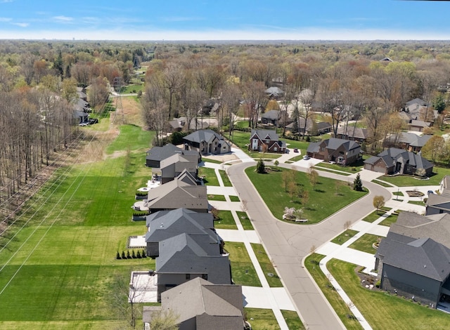 bird's eye view with a view of trees and a residential view