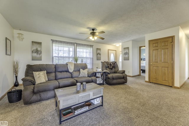 8765 Winn Rd, Brown City, MI 48416 - living room featuring carpet floors, a ceiling fan, and baseboards