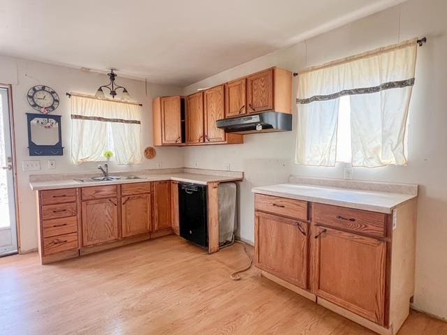 1300 Birch Rd, Harrison, MI 48625 - kitchen with a sink, plenty of natural light, light wood-style floors, and under cabinet range hood