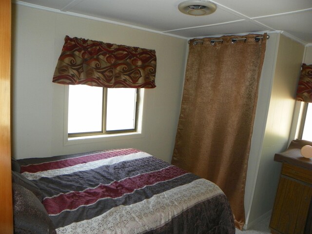 bedroom featuring crown molding and multiple windows