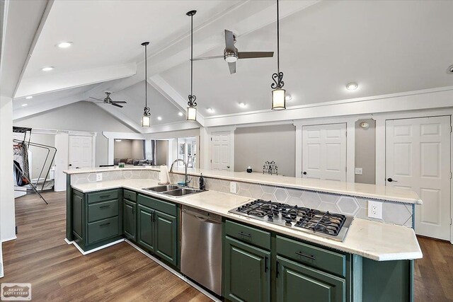 455 Garfield Rd, Fostoria, MI 48435 - kitchen featuring a sink, green cabinetry, and a ceiling fan