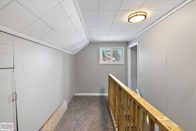 455 Garfield Rd, Fostoria, MI 48435 - hallway with carpet floors, baseboards, and lofted ceiling