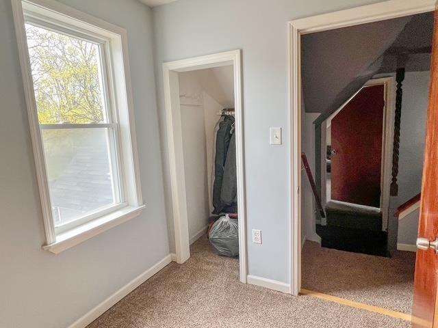 unfurnished bedroom with carpet floors, baseboards, and multiple windows