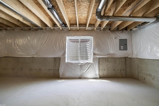 unfinished basement with electric panel