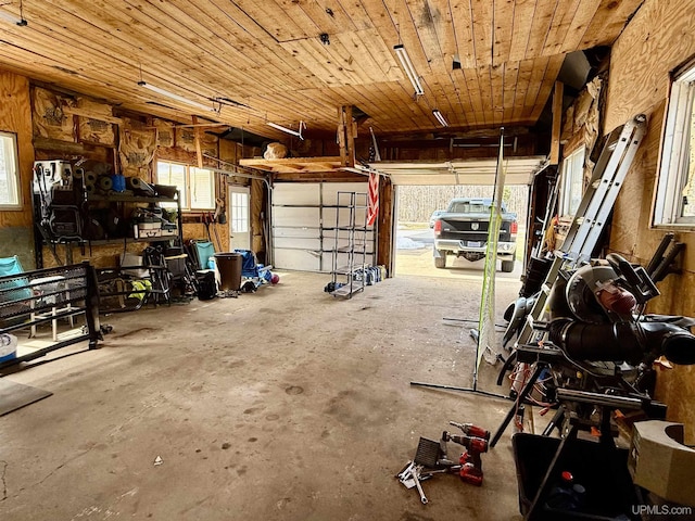 garage with wood ceiling