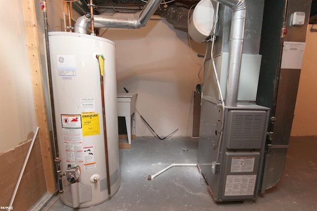 utilities featuring heating unit and gas water heater