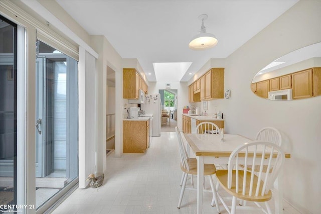 dining space featuring light floors