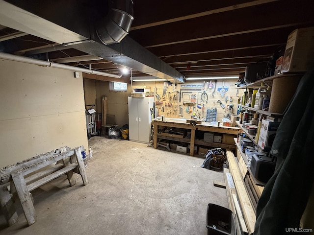 basement featuring a workshop area