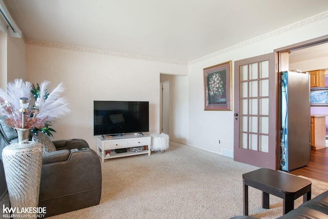carpeted living room with visible vents