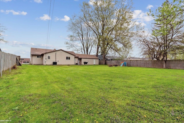 view of yard featuring a fenced backyard and cooling unit