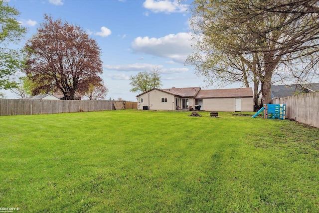 view of yard with a fenced backyard