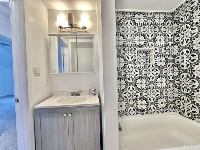 bathroom with a bathing tub and vanity