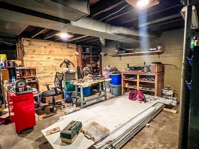 unfinished below grade area featuring wooden walls
