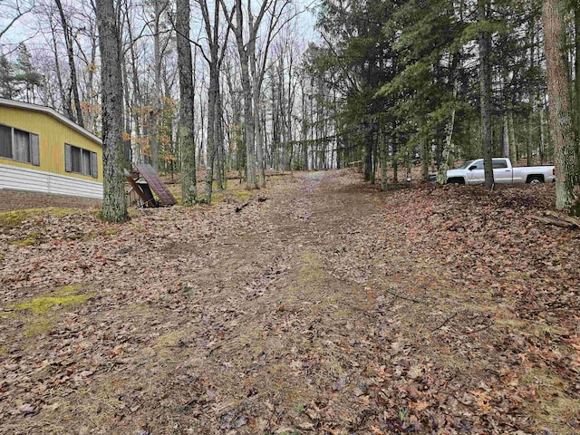 view of yard with a view of trees