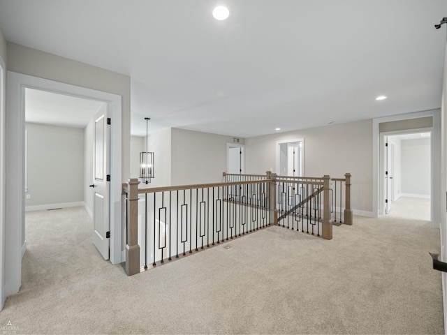 3251 Waldon Ridge Dr, Orion Twp, MI 48359 - hallway featuring an upstairs landing, carpet floors, baseboards, and recessed lighting