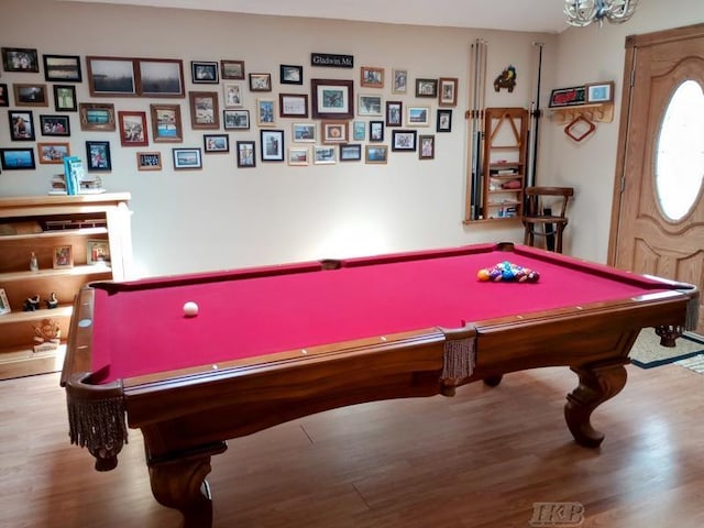 game room featuring billiards and wood finished floors