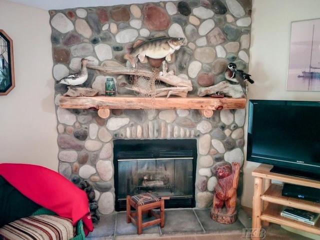 interior details with a fireplace