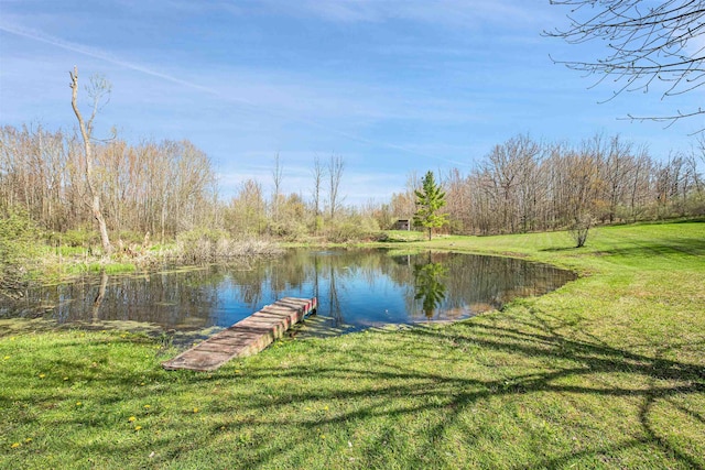 3160 Highland Pkwy, Gladwin, MI 48624 - dock area featuring a water view and a yard