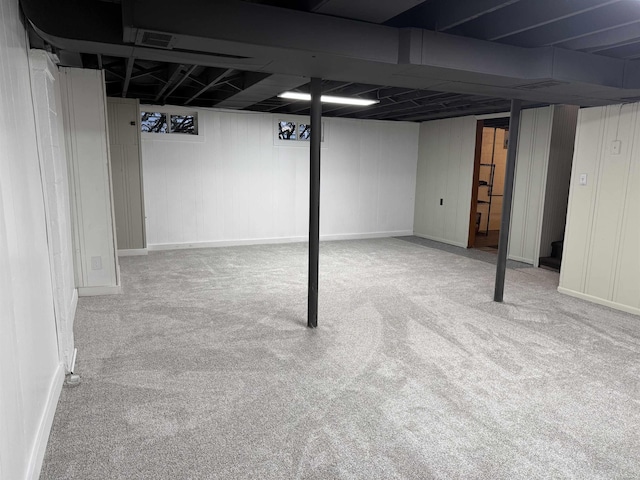 basement with carpet floors