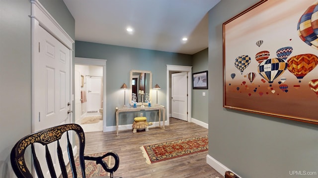 N9006 Sand River Rd, Deerton, MI 49822 - hallway featuring recessed lighting, baseboards, and wood finished floors