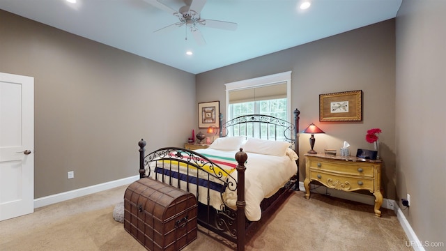 N9006 Sand River Rd, Deerton, MI 49822 - bedroom featuring ceiling fan, light carpet, baseboards, and recessed lighting