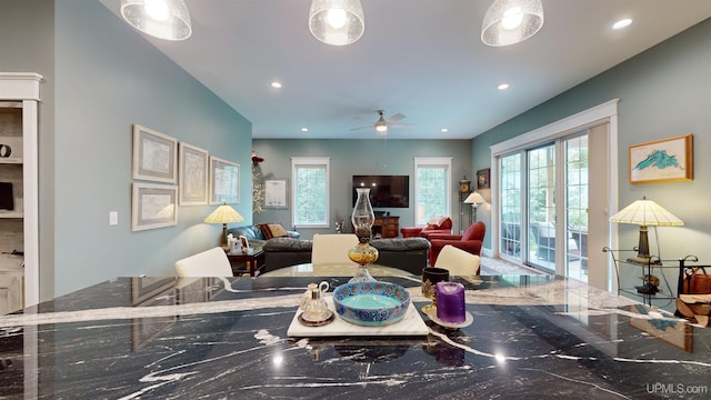 N9006 Sand River Rd, Deerton, MI 49822 - living area featuring a ceiling fan and recessed lighting