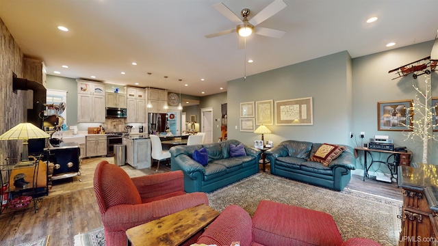 N9006 Sand River Rd, Deerton, MI 49822 - living area featuring a ceiling fan, recessed lighting, and wood finished floors