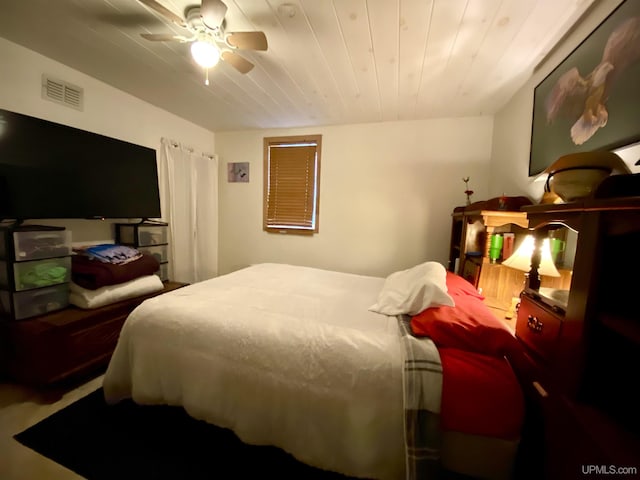 bedroom featuring ceiling fan and visible vents