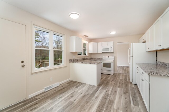 1983 Penrod Rd, Midland, MI 48640 - kitchen with a sink, white appliances, visible vents, and white cabinets