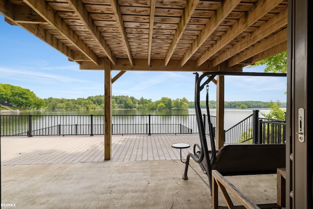 view of patio featuring a water view