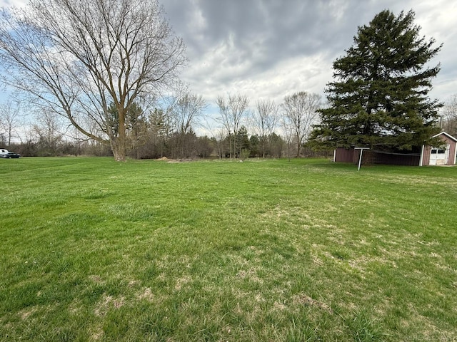 view of yard featuring an outdoor structure and an outbuilding