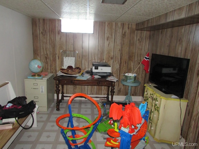 25485 Opal Rd, Watton, MI 49970 - game room featuring wooden walls and tile patterned floors