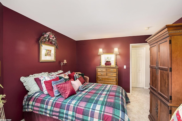 bedroom with light carpet