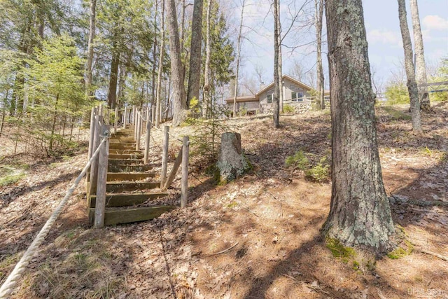 view of yard featuring stairway