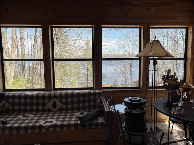 interior space featuring wood walls