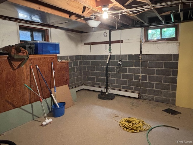 basement with concrete block wall