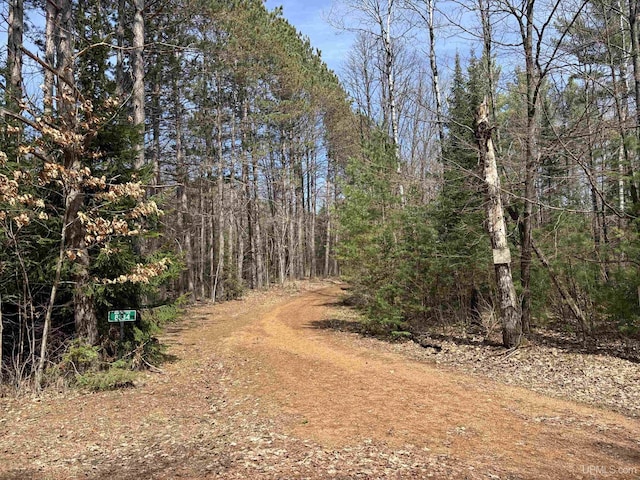 view of street with a forest view