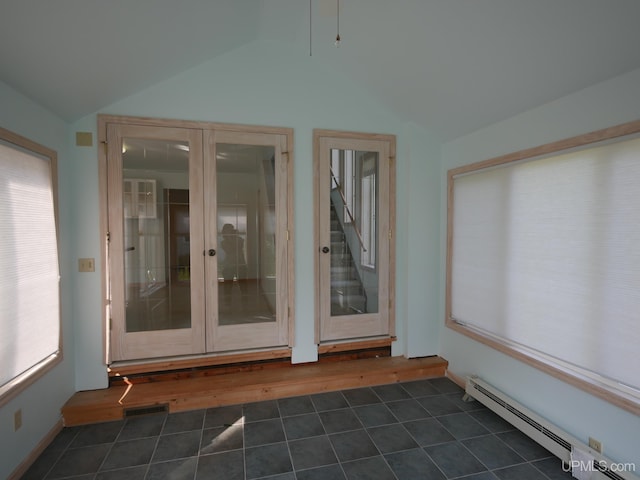 interior space with a baseboard radiator, french doors, and visible vents