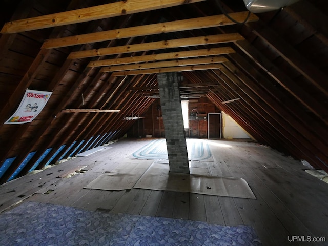 view of unfinished attic