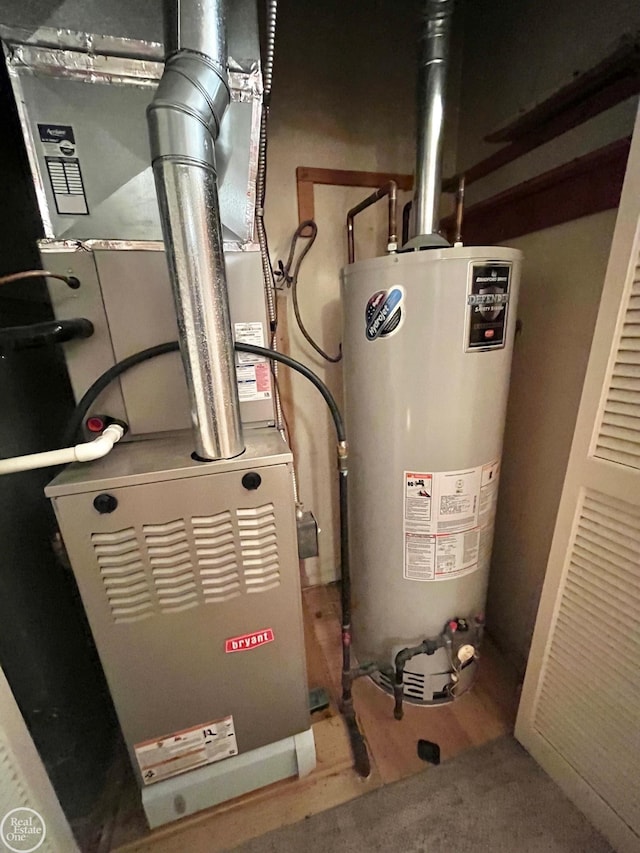utilities featuring heating unit and gas water heater