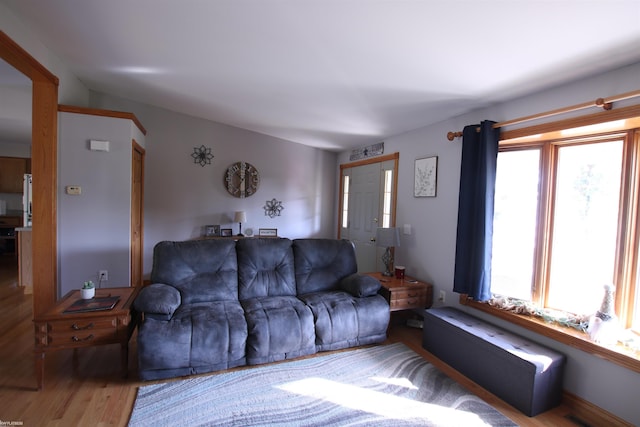 living area with healthy amount of natural light and wood finished floors