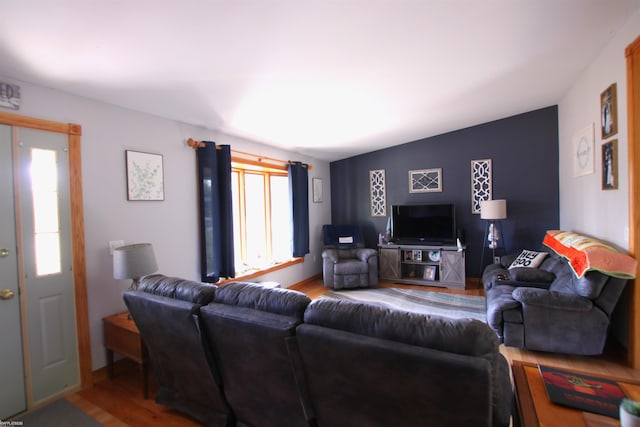 living area featuring wood finished floors