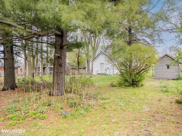 view of yard with an outdoor structure and a storage unit