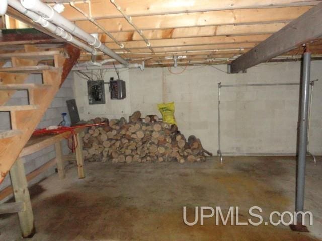 unfinished basement with electric panel
