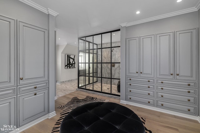 walk in closet with light wood-type flooring